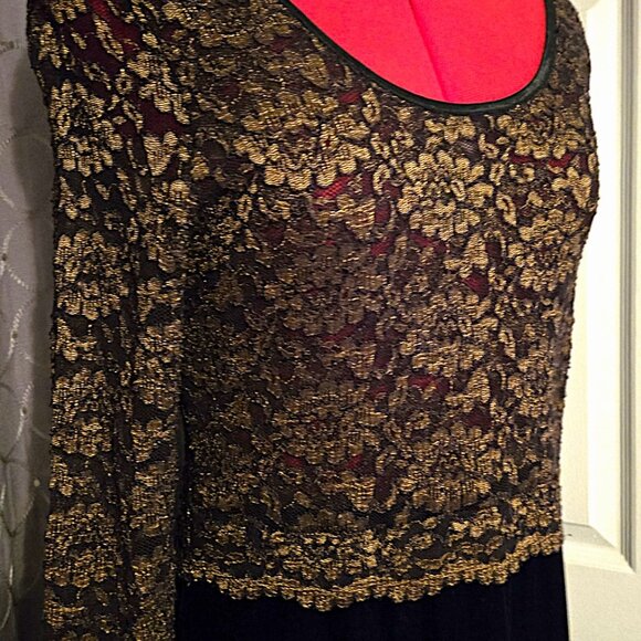 Jeremy Scott Braemar Gold Laced & Black Velvet Gown - Size 14 - Picture 3 of 7